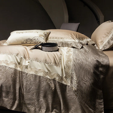 Brown Luxury Europe Jacquard Embroidery Duvet Cover, Egyptian Cotton 1000TC Bedding Set